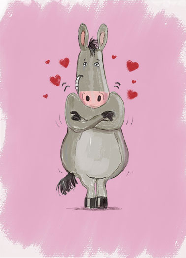 Big Ass Val Hug Valentine's Day card Big Ass Val Hug Funny Valentine's Day A Big Ass Hug for Valentine's Day | donkey cute sweet critter love fun naughty sexy dirty loving kiss hugging mule pink hearts drawn cartoon butt asses snuggle warm Sending you a Big Ass Valentine's Hug!