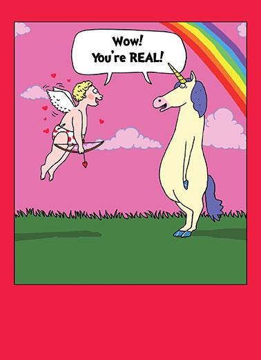 Cupid and Unicorn Valentine's Day card Cupid and Unicorn Funny Valentine's Day Send a wish with this funny "Cupid and a Unicorn" Valentine's Day card or Ecard to put a smile on someone's face today.