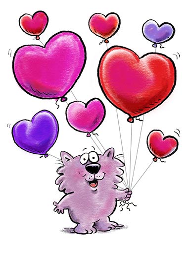 Heart Shaped Balloons Valentine's Day card Heart Shaped Balloons Funny Valentine's Day Cute Heartwarming Critter | hearts, character, wellington, fun, sweet, love Happy Happy Valentine's Day