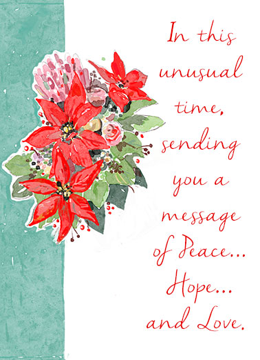 Poinsettia Peace New Year's card Poinsettia Peace Funny New Year's Send a wish with this sweet "Poinsettia Peace" Christmas card or Ecard to put a smile on someone's face this holiday season.